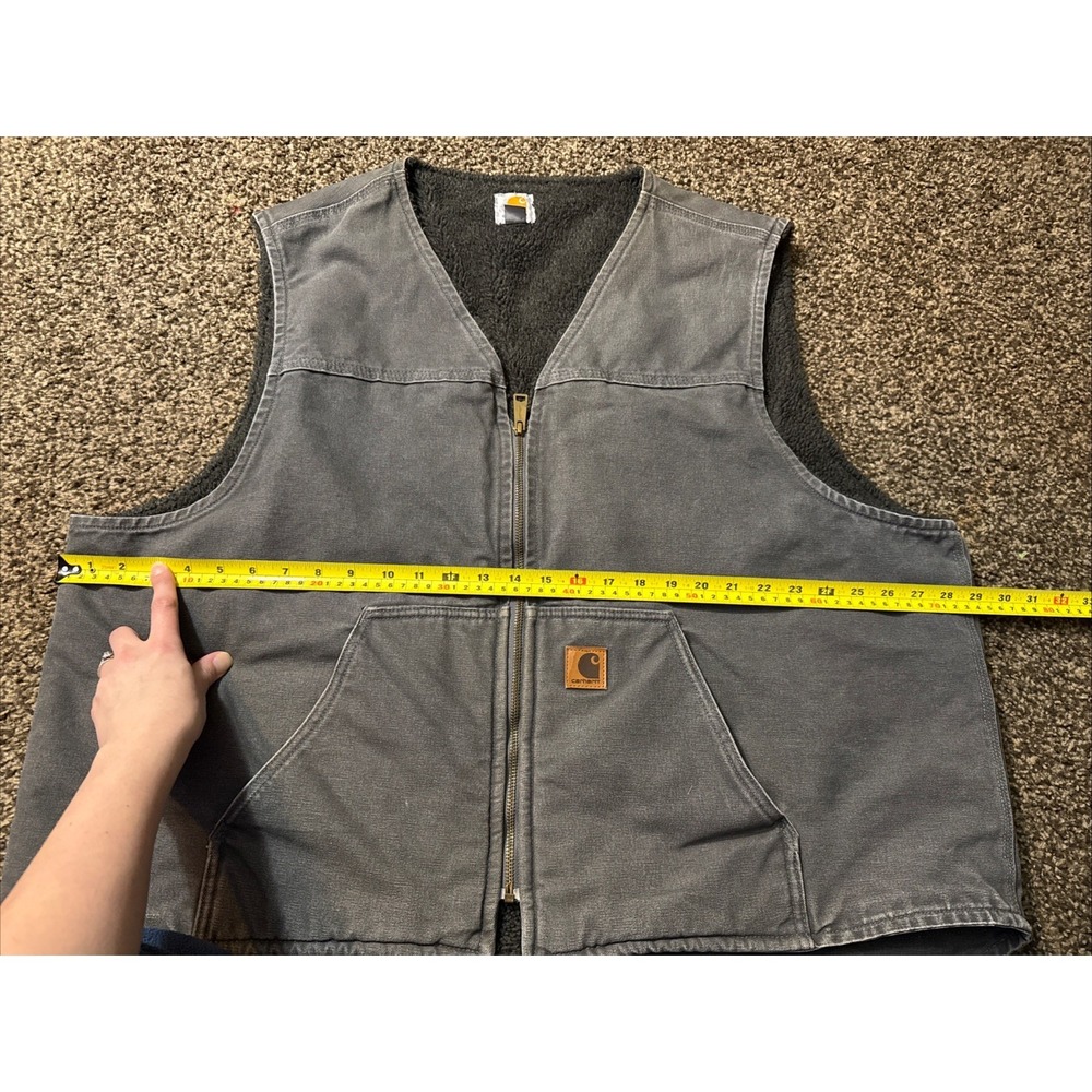 CARHARTT V26 US Men's 3XL Gray Sandstone Duck Canvas Sherpa Fleece Lined Vest - Picture 8 of 8